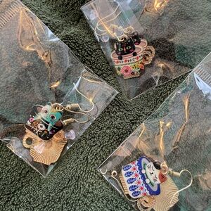 Teacup Cats set of 3 pairs of earrings